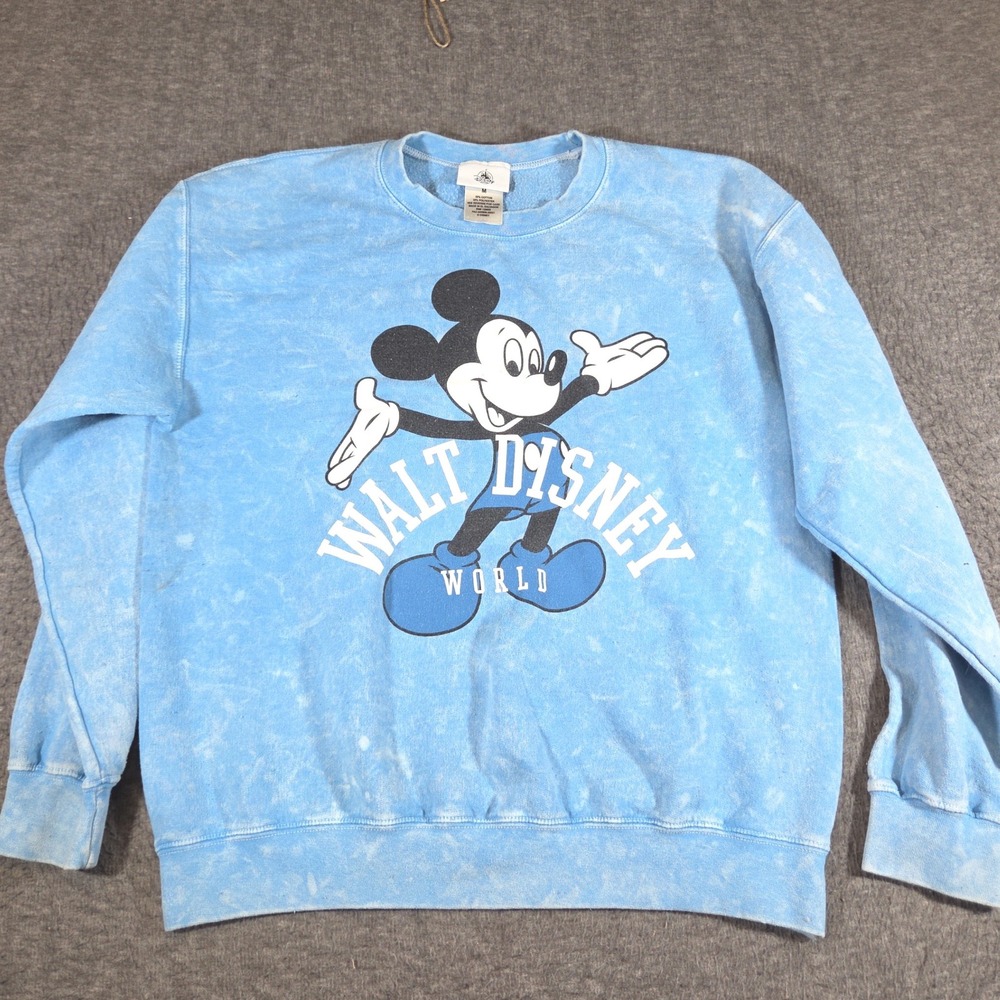 Disney Parks Sweatshirt Women M Blue Mickey Mouse Acid Wash Pullover